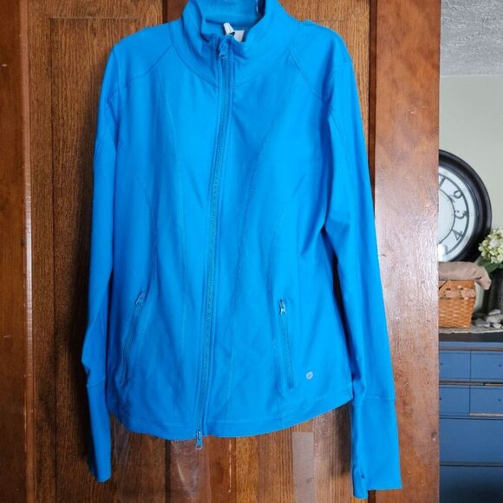 Blue Zip Up Sweatshirt Track Athletic Jacket Stretch by 90 Degrees Women‎ Medium
